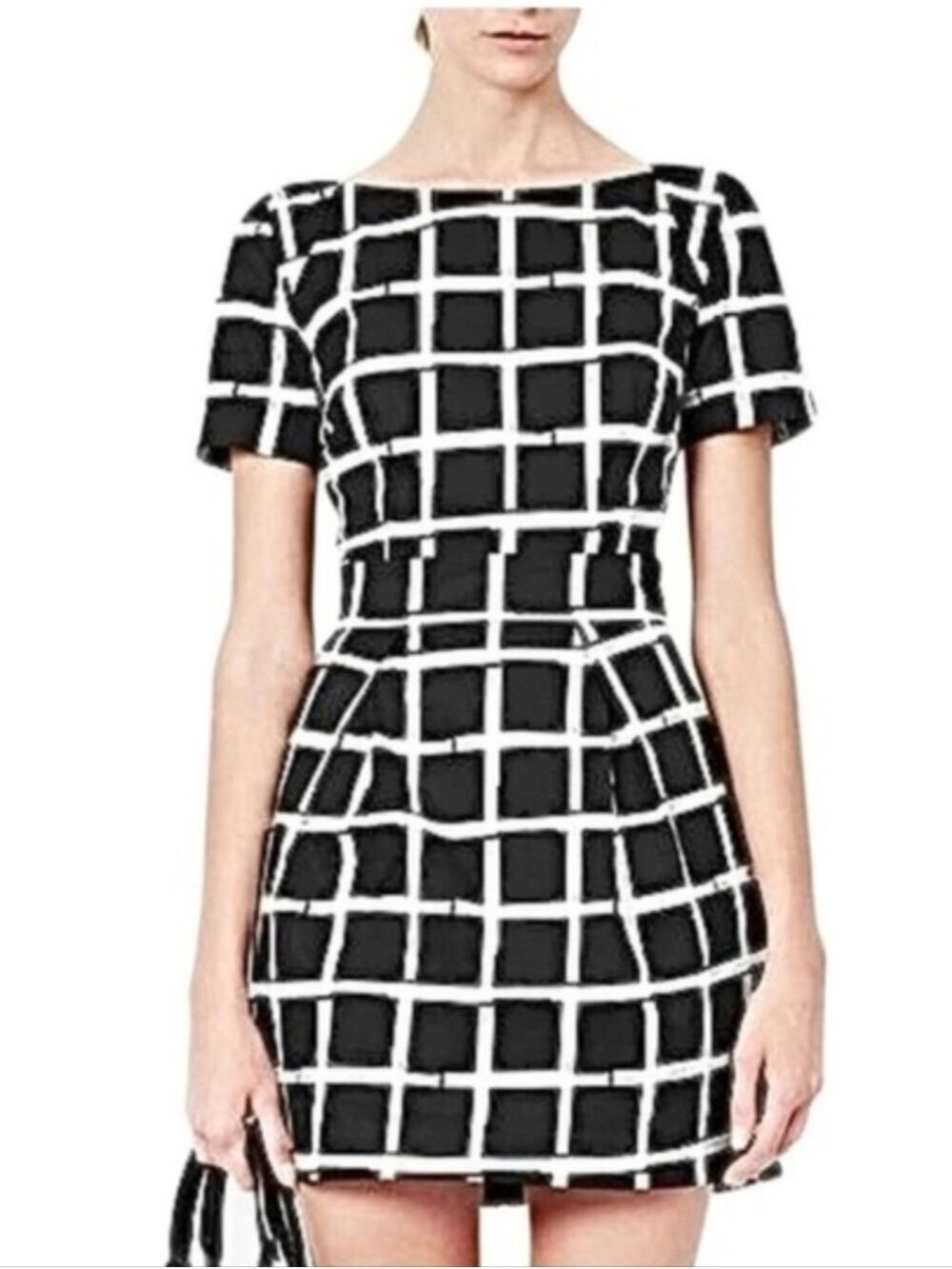 FRENCH CONNECTION RICHIE PAINT CHECK DRESS SHORT SLEEVE MINI POCKETS SIZE 6